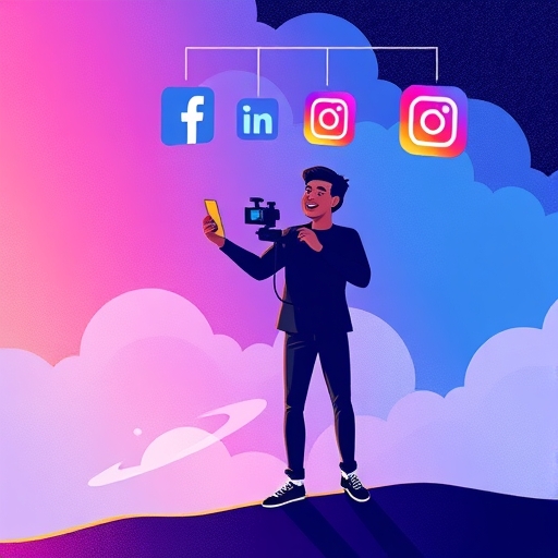 創作者快樂製作短影音的插圖，背景隱約顯示 Meta 平台標誌與盜用身影