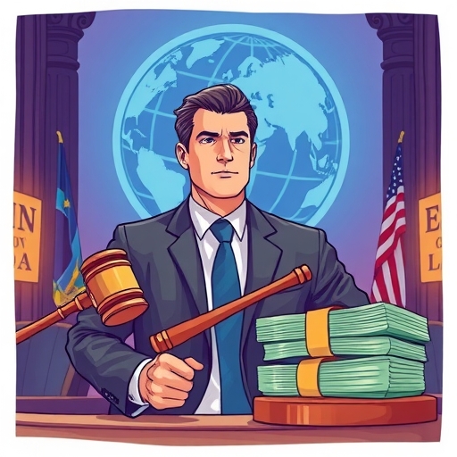 決心面對法庭裁決的企業家插圖，背景有全球教育科技公司標誌