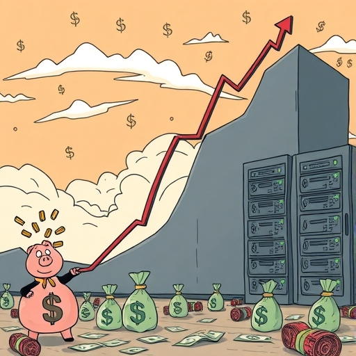 財務圖表急劇下滑的插圖，伴隨縮小的錢袋和破損的存錢罐，象徵成本上升與市場競爭