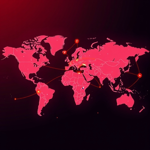 全球經濟地圖插圖,展示人工智慧、區塊鏈和基因組學技術如浪潮般興起,重塑產業並創造投資機會