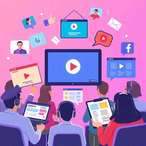 多元內容行銷形式插圖，包括影片、播客與互動文章，吸引觀眾建立品牌權威、信任與情感連結，提供教育與娛樂內容