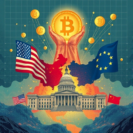 加密領域地緣政治緊張加劇圖示，聚焦美國中國衝突與立法進程的數位資產風暴醞釀