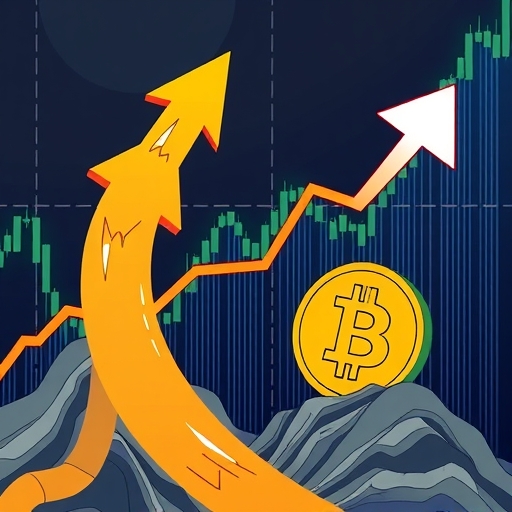 An illustration showing two distinct paths for cryptocurrencies a strong upward arrow for Bitcoin Cash breaking a resistance line and a slight downward arrow for Bitcoin testing a support line market charts background illustration style