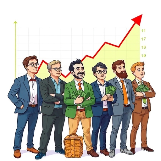 一群多元化的投資人自信注視上漲股票圖表，象徵華爾街分析師推薦的股息股票帶來穩定收入