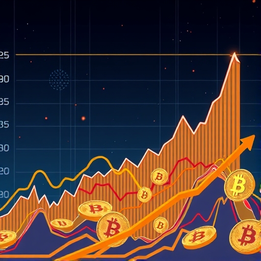比特幣價格圖表插圖，接近8萬美元並顯示劇烈上下波動，突顯市場波動性與投資者清算風險