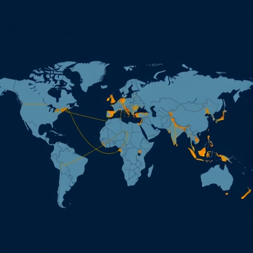 全球供應鏈地圖顯示因地緣政治風險與貿易緊張而斷裂,並興起新區域連結的插圖