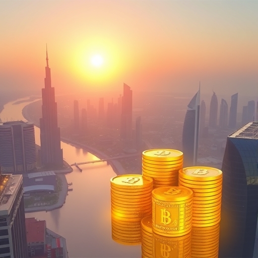 UAE becoming a global digital asset leader with new banking regulations to create a robust and innovative regulatory environment attracting institutional investment illustration style