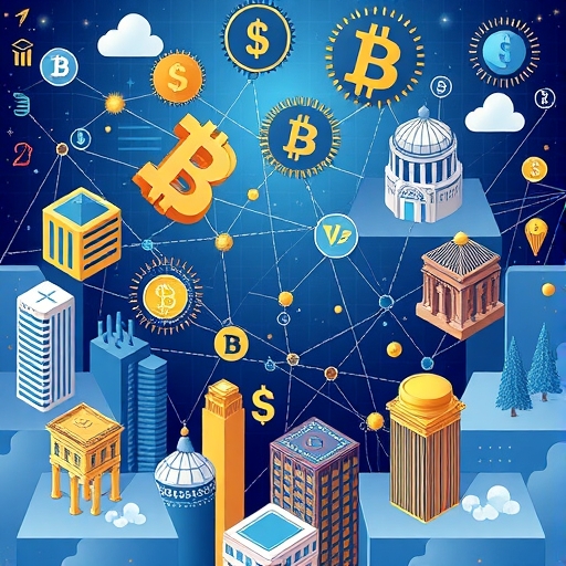 金融機構與科技公司合作圍繞巨型區塊鏈網絡,象徵全球金融與加密整合的演進