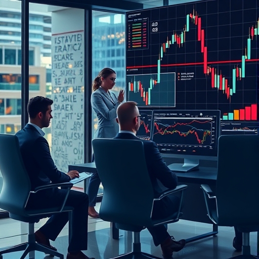 避險基金經理在現代辦公室分析財務圖表並調整投資組合