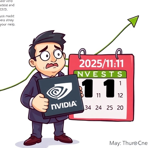 一位困惑表情的投資者手持大型NVIDIA晶片，背景有2025年11月11日的日曆和逐漸消退的投資圖表，象徵長期關係終結