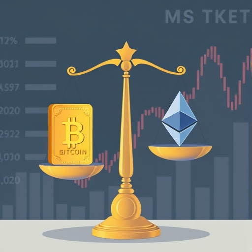 比特幣穩定黃金條對比以太坊複雜動態資產,風險感知天平顯示差異