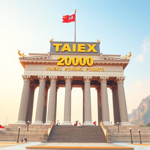 台股兩萬點歷史紀念碑,象徵產業支柱與經濟動能