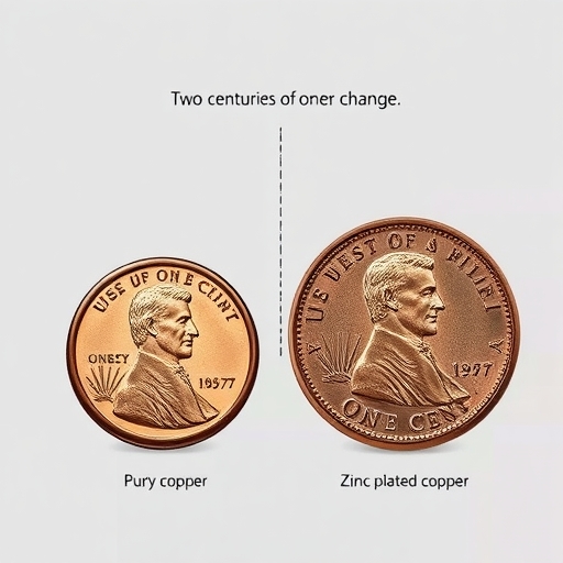 美國一分硬幣歷史演變,從早期純銅鑄造到後期鋅芯鍍銅,象徵兩世紀經濟變遷