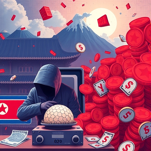 北韓國家資助駭客攻擊加密交易所與DeFi平台的插圖,竊取數位資產並洗錢轉化為武器計畫資金,規避國際制裁