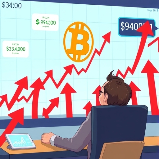 bitcoin price chart plunging below 94000 with fear indicators