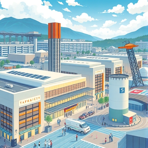 熊本台積電廠區繁忙的現代半導體生產景象與周邊經濟活力