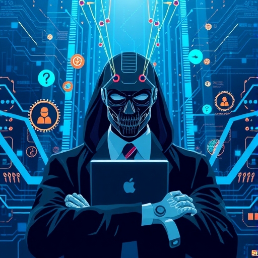 資安專業人士與 AI 數據分析威脅插圖,展示自動化回應、漏洞管理與惡意軟體分析的革命性變革