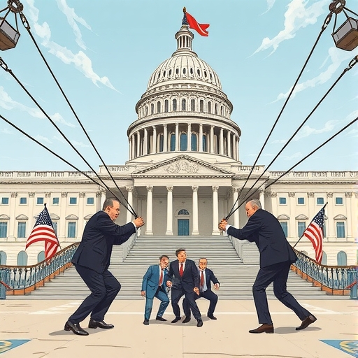 分裂美國國會大廈中政客拉繩對抗與中間調解團體
