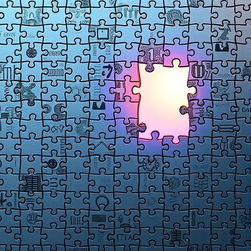 拼圖缺件象徵碎片化加密監管,亮光照亮完成的拼圖代表新統一框架