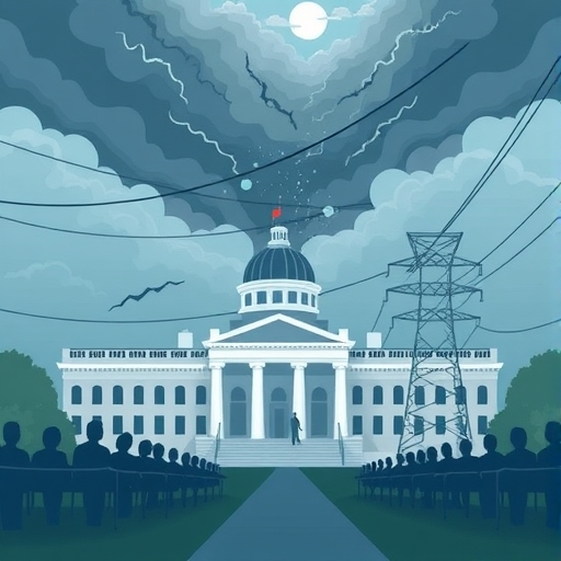 台灣立法機構辯論太陽能法規的插圖,象徵光電修法爭議與電網穩定挑戰