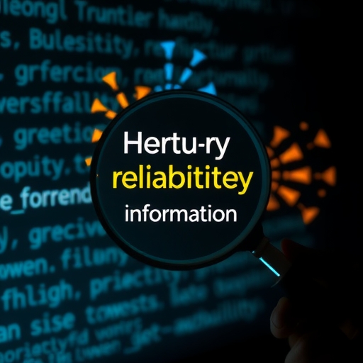 放大鏡檢視數位資訊來源，評估權威性、時效性、客觀性和準確性的插圖