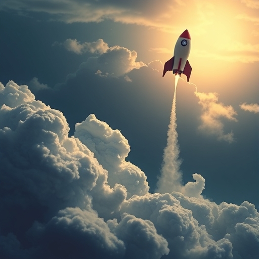 瑞波幣火箭獨自向上衝破風暴雲層,比特幣和以太坊火箭停滯或下降,顯示89%漲幅