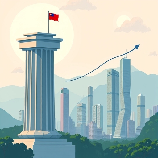 台灣勞保年金基金穩健成長的財務支柱圖示,背景為城市景觀象徵未來繁榮