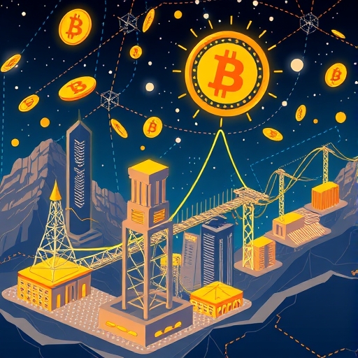 大型金融機構與 Solana ETF 流入安全結構化加密市場的插圖,背景為區塊鏈基礎設施