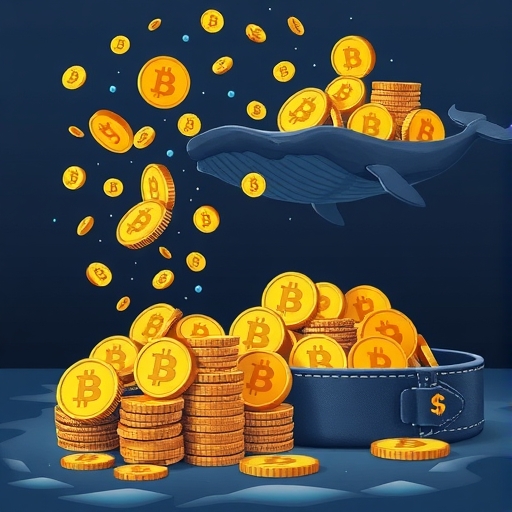 兩組錢包圖示，一組釋放比特幣，另一組鯨魚錢包堅守持有，象徵市場支撐