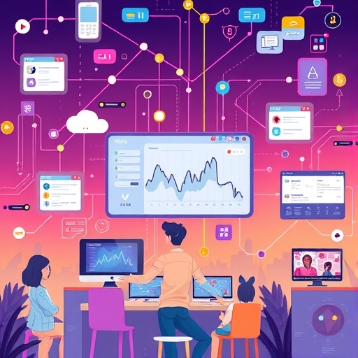 多樣即時應用場景的插圖，包括聊天應用、線上遊戲介面、股票交易圖表、物聯網儀表板與直播串流，呈現連接使用者的活力網路