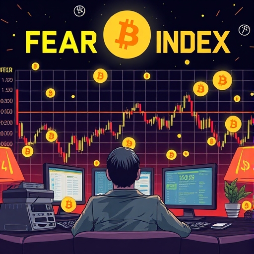 加密貨幣恐懼與貪婪指數顯示極度恐懼，比特幣價格圖表暴跌與焦慮投資者