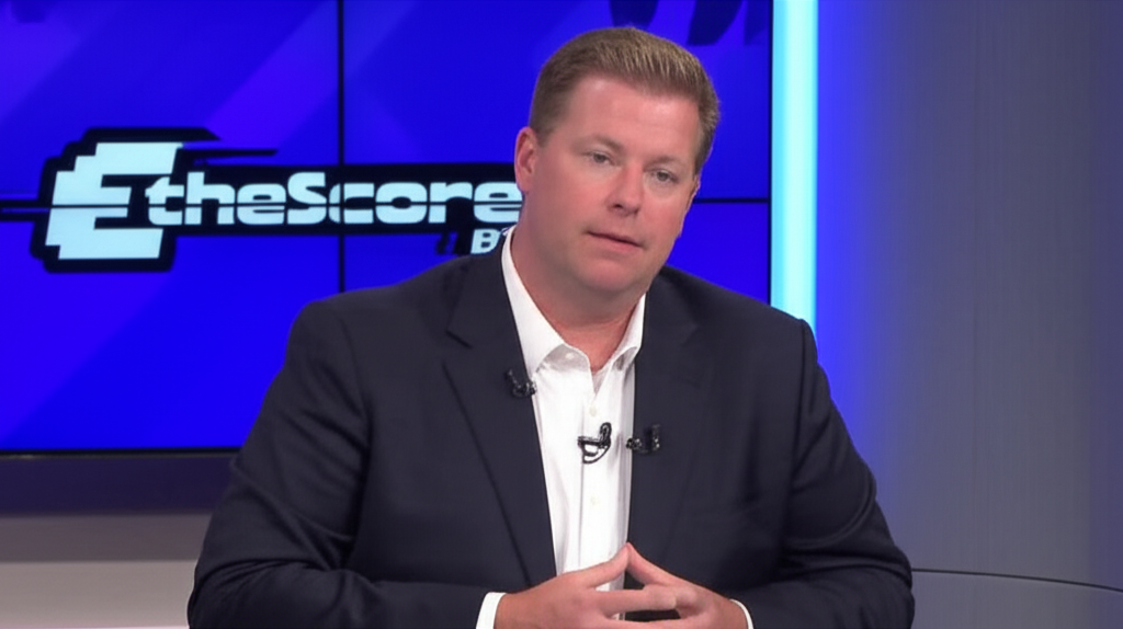 An illustration showing Jay Snowden discussing the strategic shift towards theScore Bet after terminating the ESPN deal