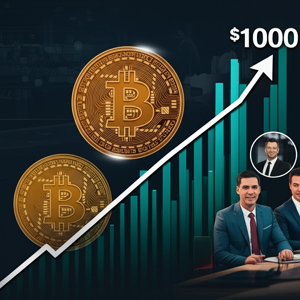 比特幣牛市上漲插圖,顯示價格圖表突破10萬美元並包含機構投資者元素