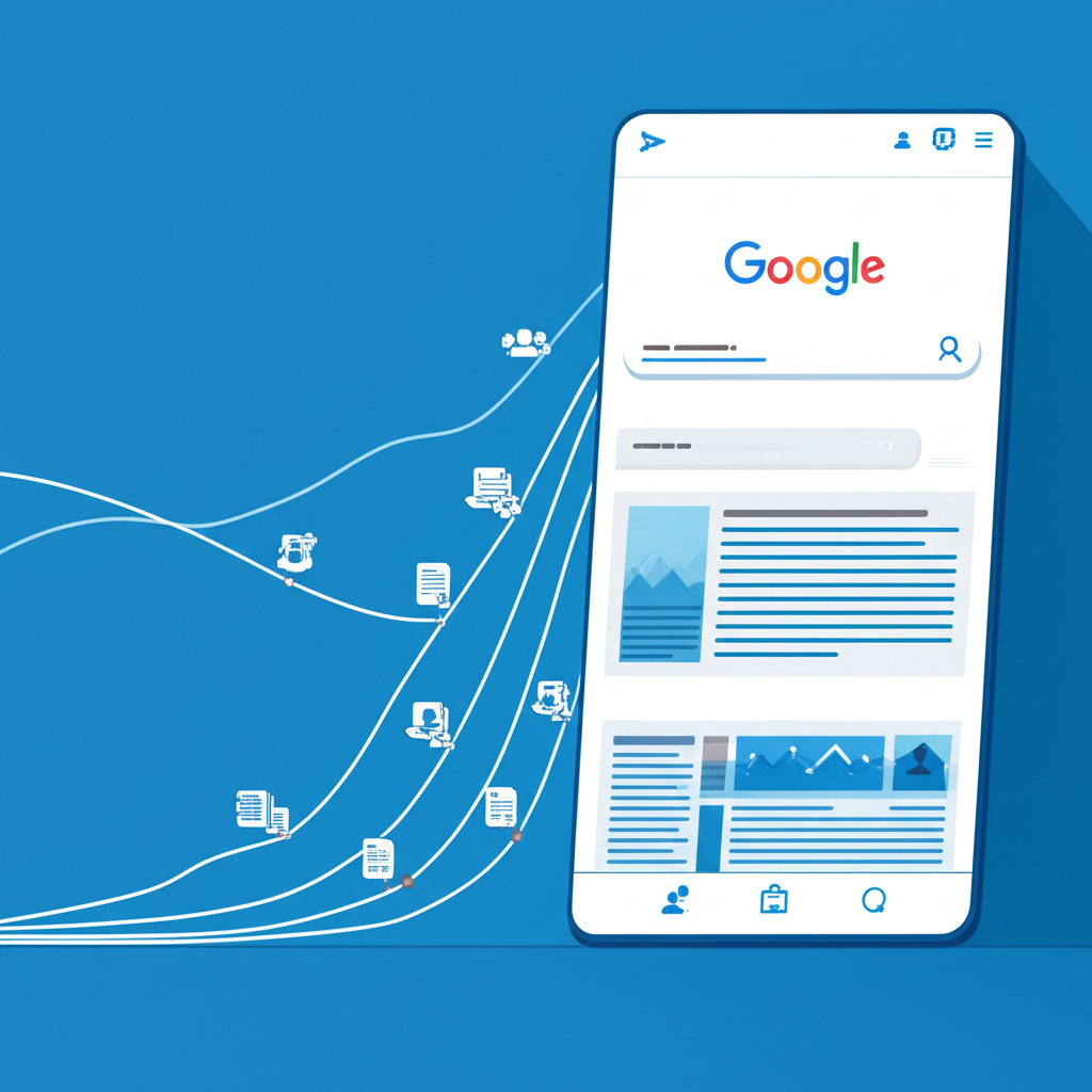 illustration of a dramatic shift in web traffic patterns with Google AI providing direct answers challenging traditional content providers