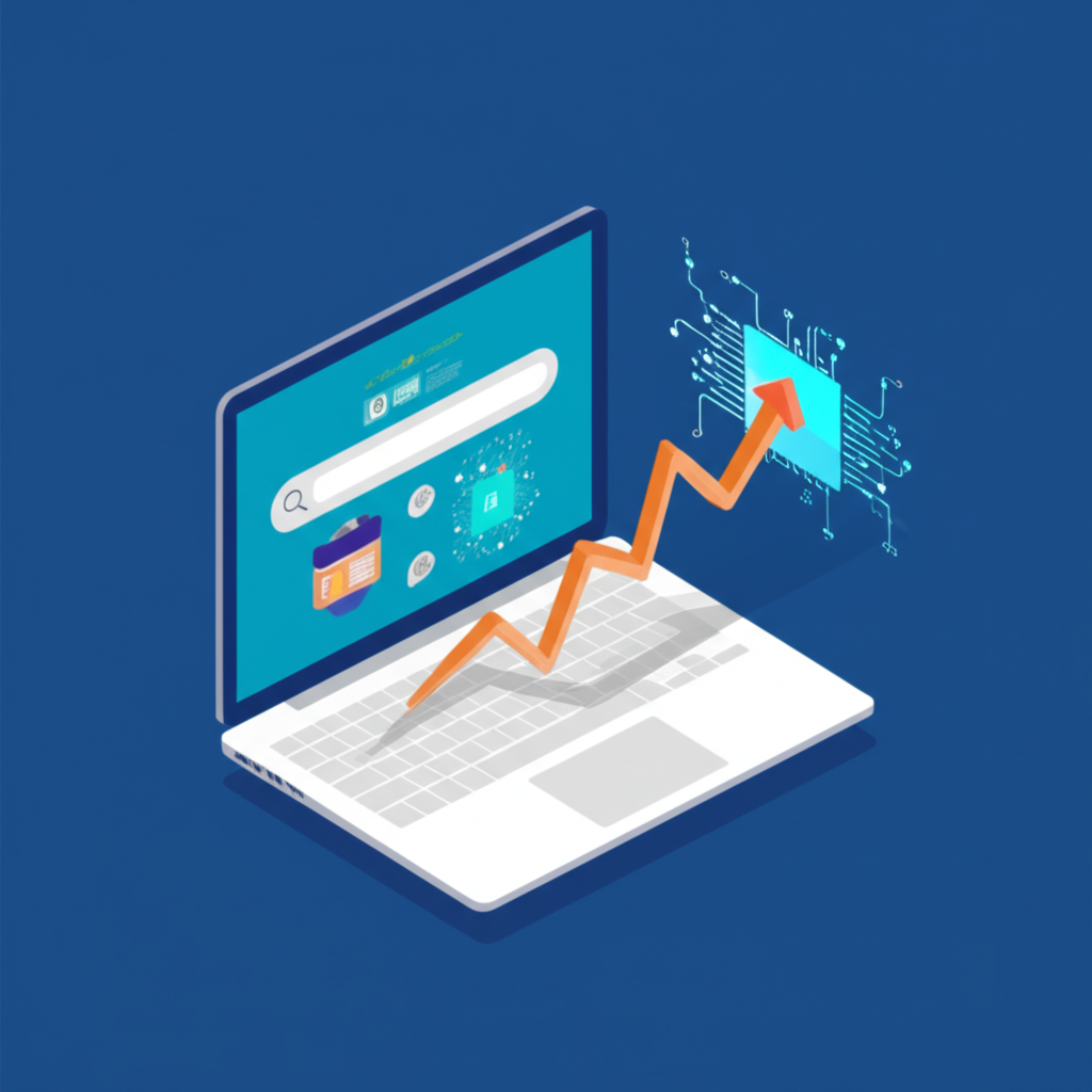 illustration of digital transformation showcasing AI technology integration into search engines and its impact on website traffic