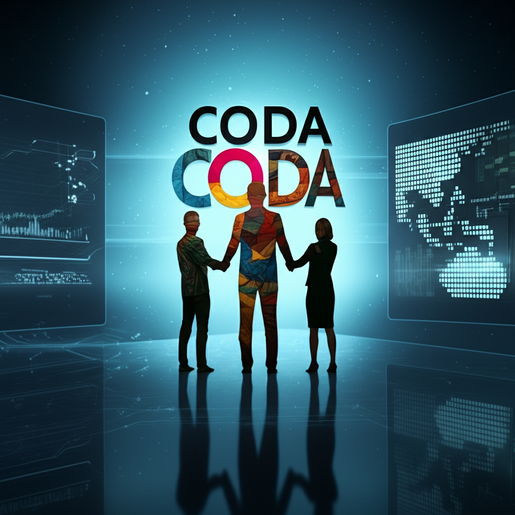 CODA 組織象徵日本內容創作者團結保護版權,在數位螢幕前展現 AI 技術的倫理議題