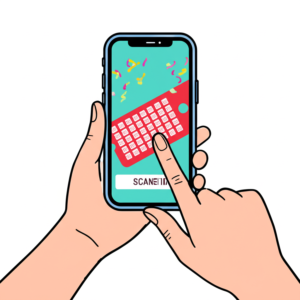 illustration of a person using a smartphone app to check their lottery tickets