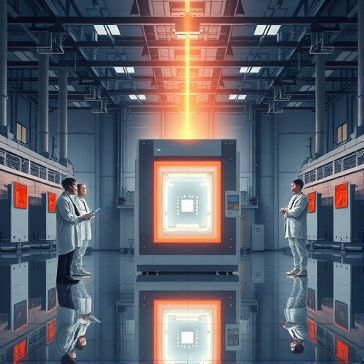 深圳高科技實驗室戲劇性插圖，EUV原型機發射精準光束象徵中國晶片生產技術突破