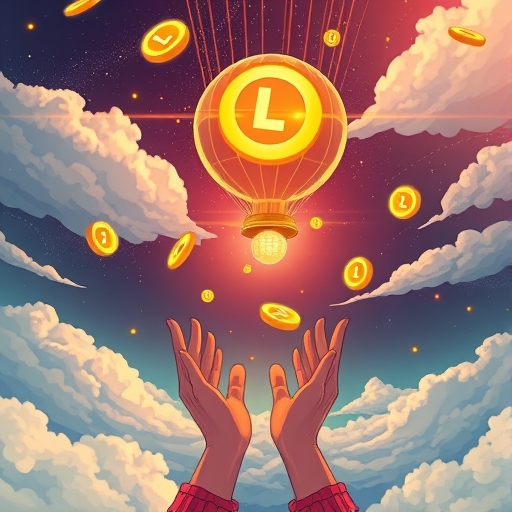 LIT 代幣空投插圖,代幣如雨般降落至全球社群,象徵廣泛分發與提升流動性