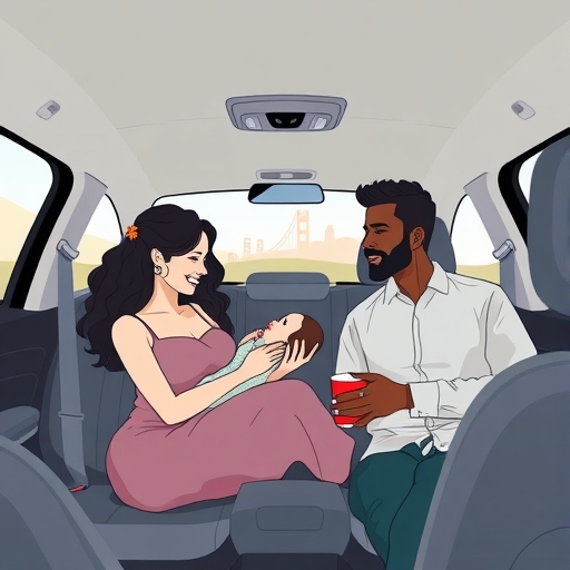 蒂芙尼和德瑞克在Waymo車內迎接女嬰，充滿驚喜與喜悅