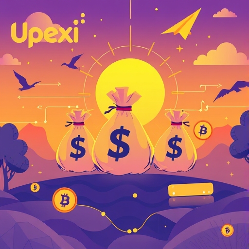 Upexi 公司成長插圖,伴隨著錢袋和區塊鏈符號,聚焦 Solana 擴張與併購的數位景觀