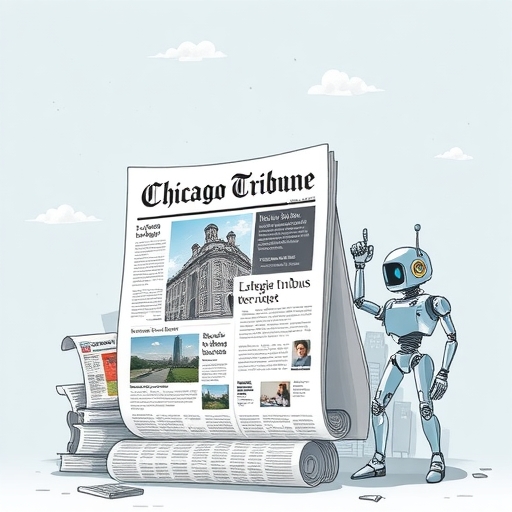 芝加哥論壇報與其他出版物如堡壘般團結對抗入侵的AI機器人，象徵版權侵權，新興聞組織聯合捍衛知識產權