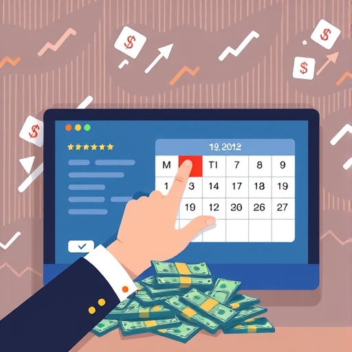 強調特定日期的日曆插圖,手伸入電腦螢幕數位錢包代表駭客攻擊,錢堆消失景象