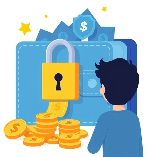 數位錢包破鎖圖示與資金外流,悲傷用戶注視螢幕上的美元符號及幣安保護盾牌插圖