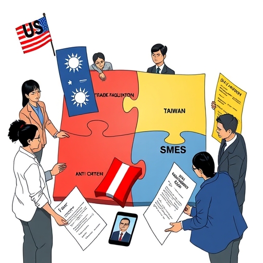 台美21世紀貿易倡議共識領域插圖,展示雙方合作拼圖