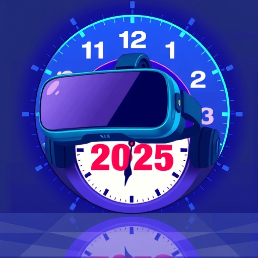 未來感混合實境眼鏡鳳凰與延遲至2027年的破碎時鐘插圖，象徵策略調整