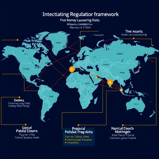 全球地圖插圖，展示互聯數位資產與保護投資者的監管框架，防範洗錢風險
