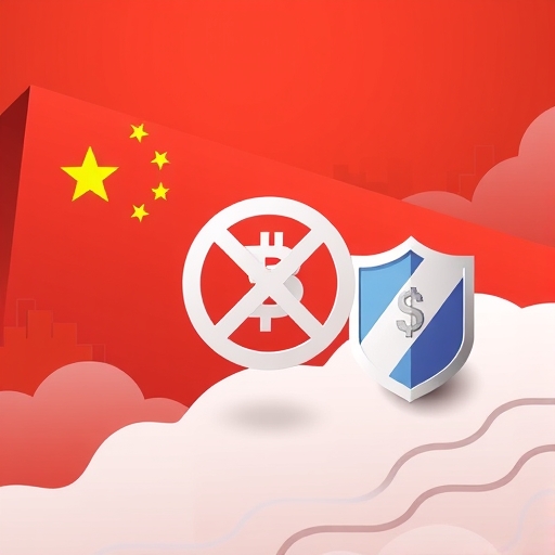 中國對虛擬貨幣限制的紅牆插圖，象徵金融風險控制