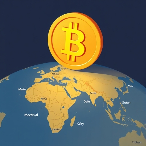 大型穩定幣圖標投射陰影於新興市場地圖的插圖，中央銀行憂心忡忡，描繪貨幣替代與金融不穩定的挑戰