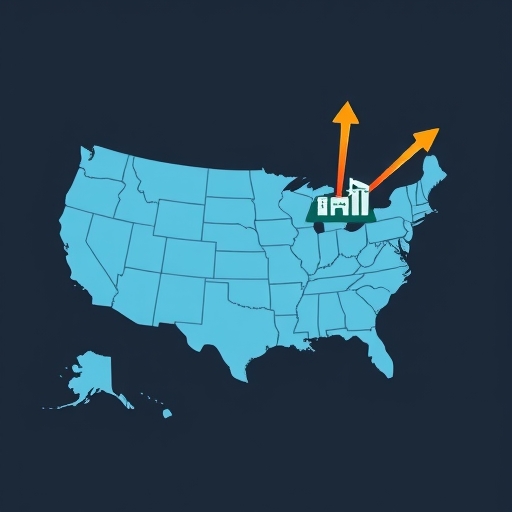 美國地圖顯示新晶片工廠投資插圖,象徵供應鏈韌性和國際合作